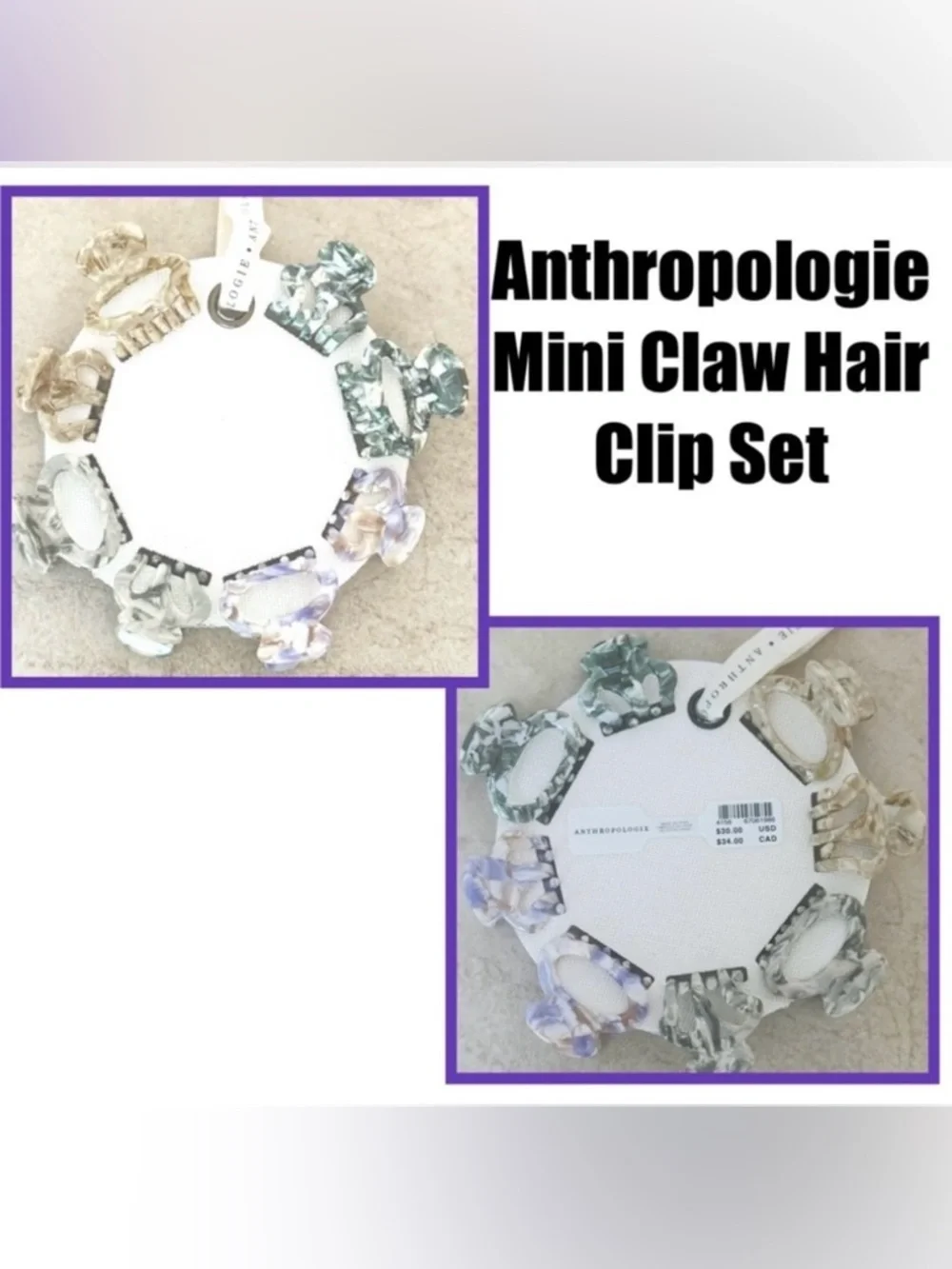 Anthropologie Mini Claw Hair Clip Set